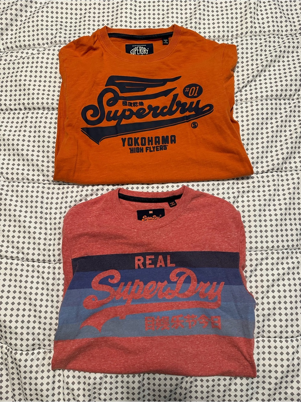 Two Superdry Short Sleeve T-Shirts Yokohama High Flyers and Classic Script